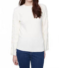 Decorative Sleeve Ribbed Crew Neck Sweater In Ecru