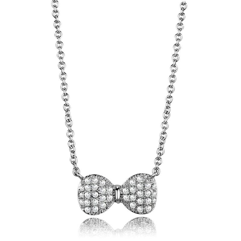 Rhodium Brass Chain Pendant with AAA Grade CZ in Clear
