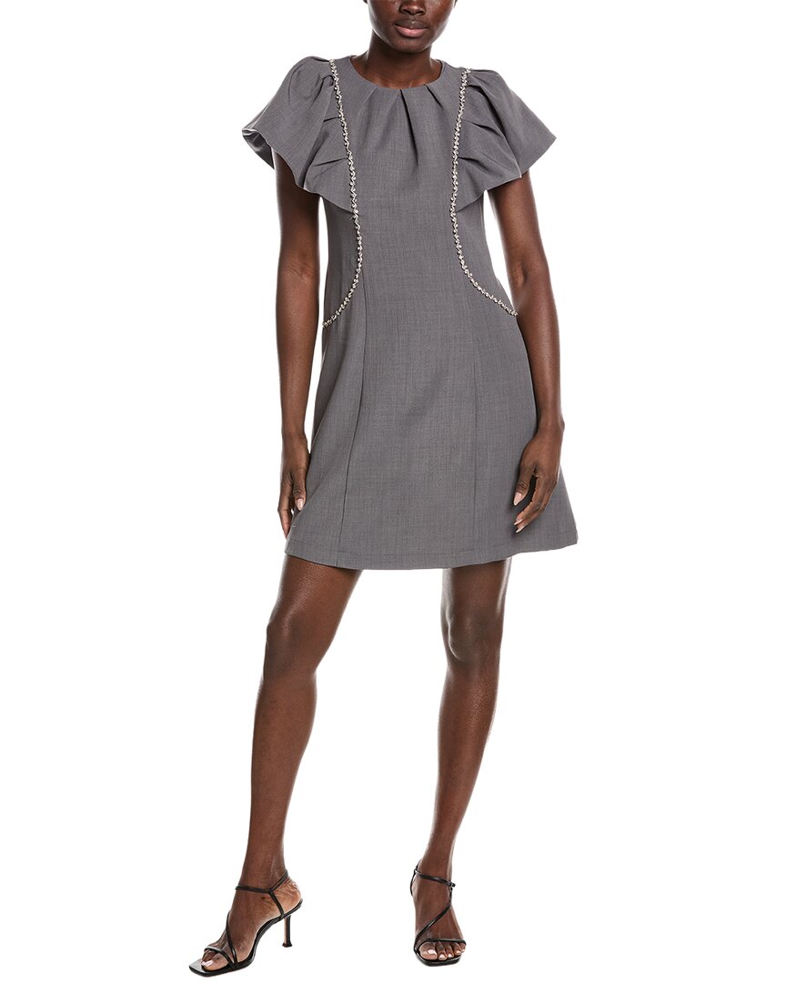 Gracia Gathered Neck Stone Work Ruffle Sleeve Sheath Dress