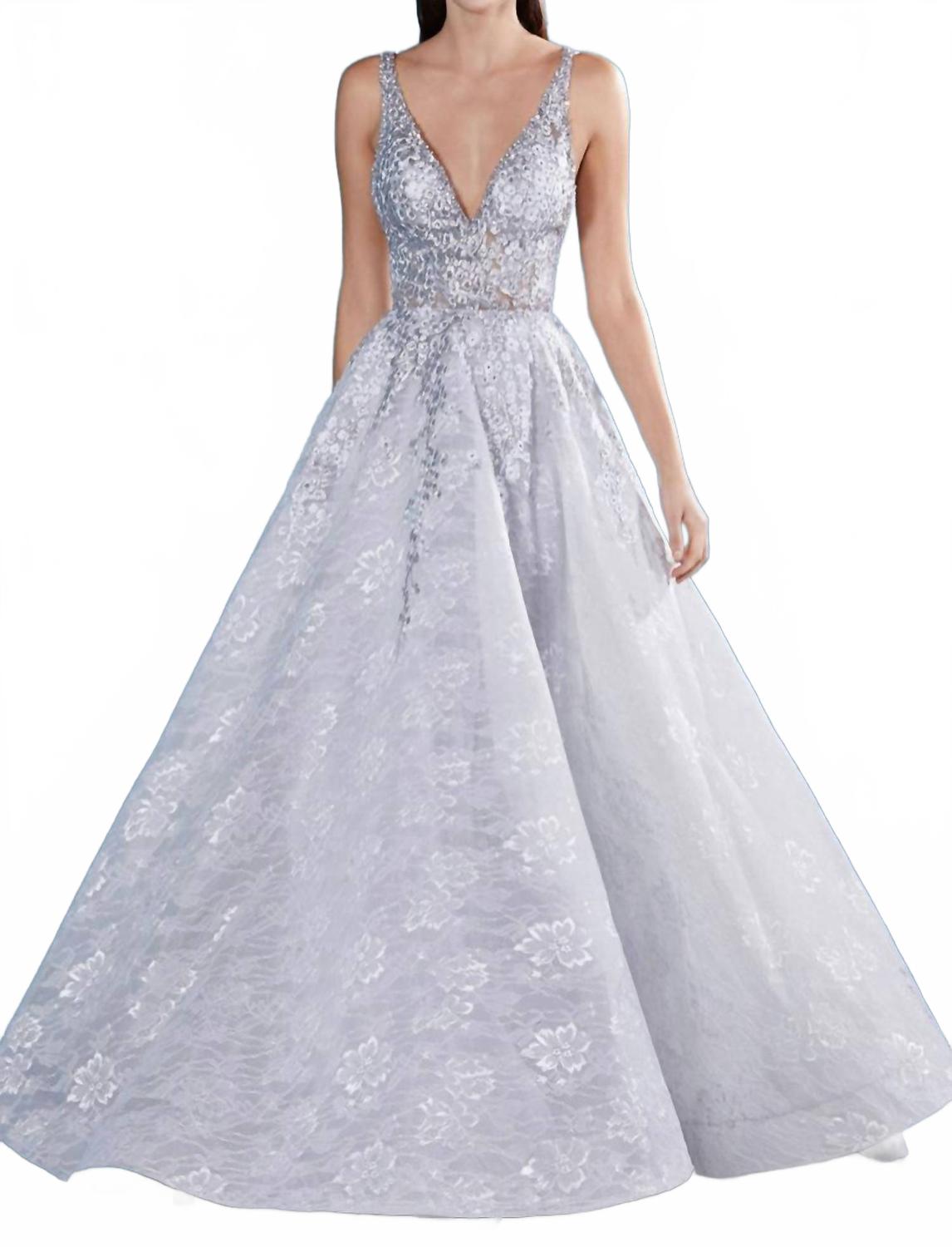 Dalia Floral Gown In Silver