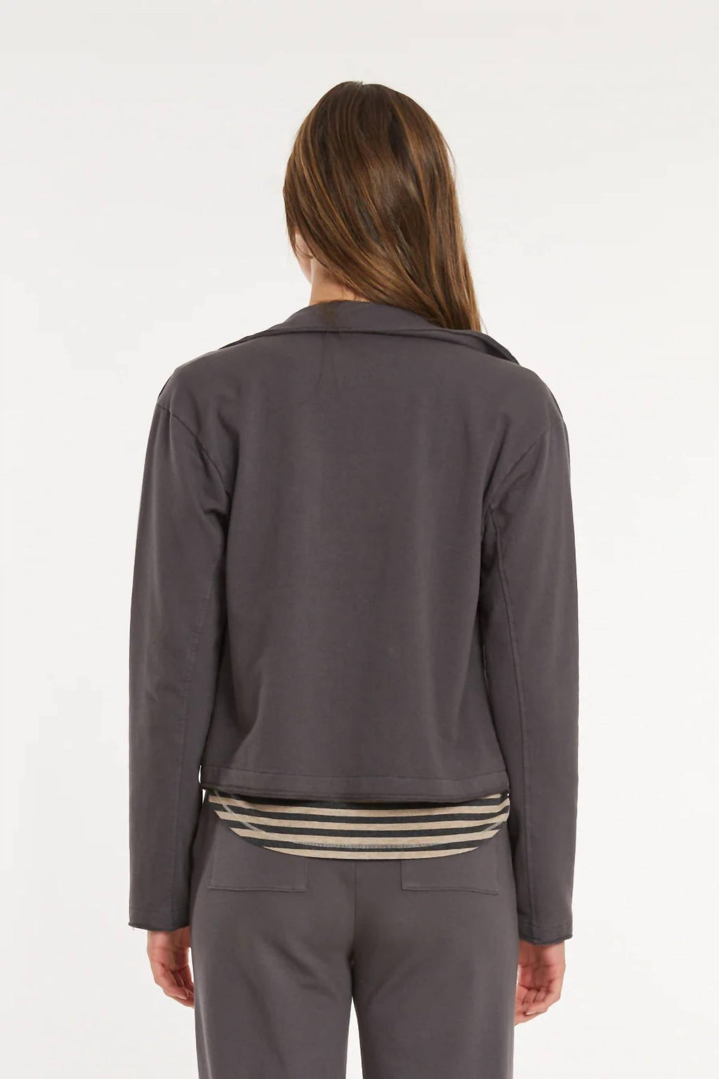 Double Breasted Crop Shacket In Washed Ebony