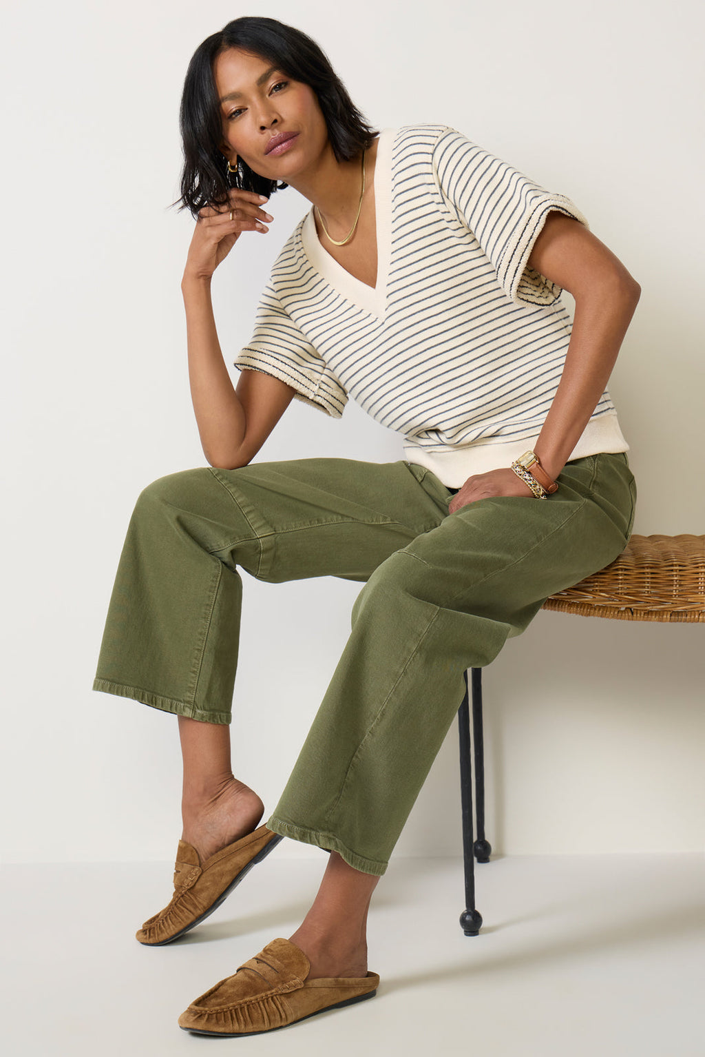 Women's Briggs Stripe V Neck Sweatshirt