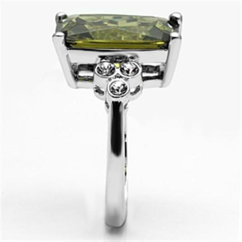 Rhodium Brass Ring with AAA Grade CZ in Olivine color