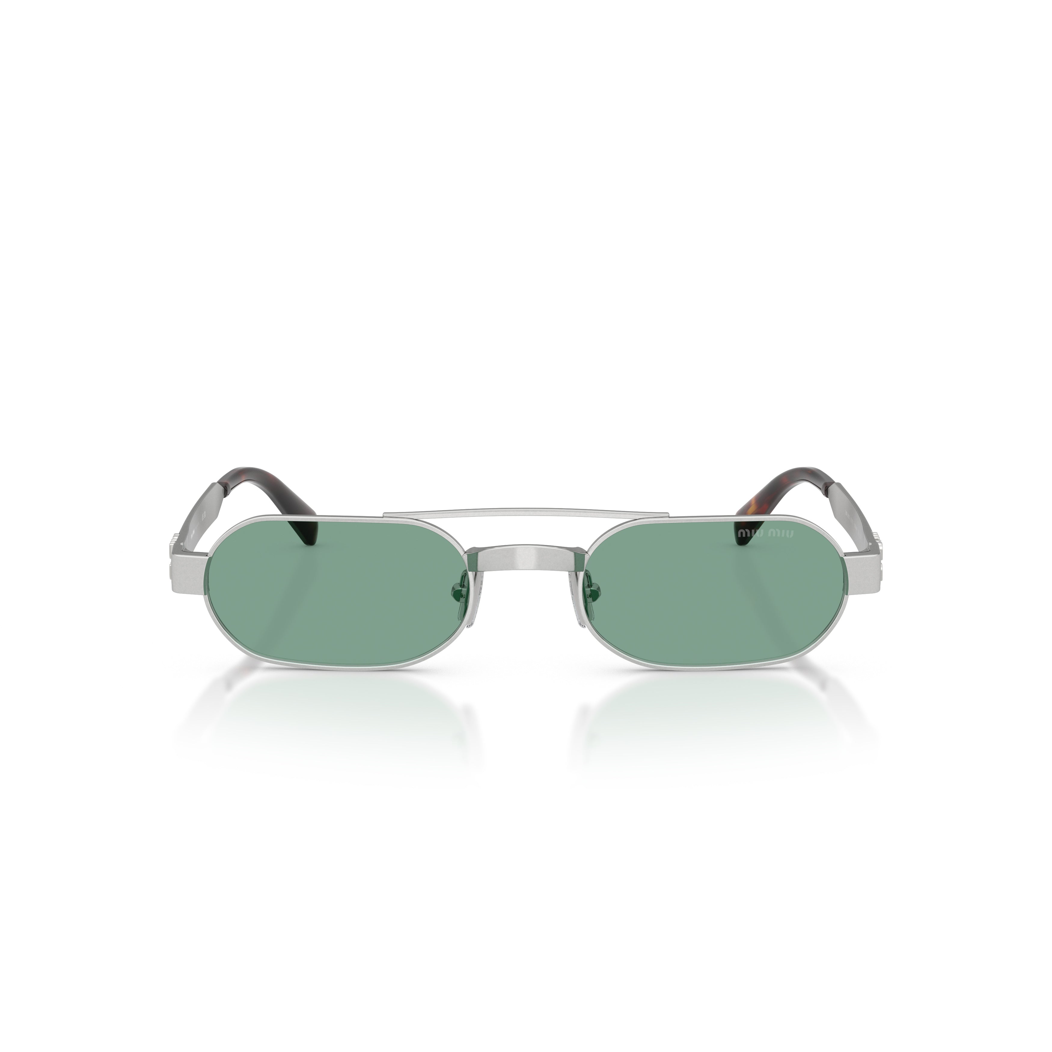 Rectangular Green Lens Sunglasses With Silver Metal Frame