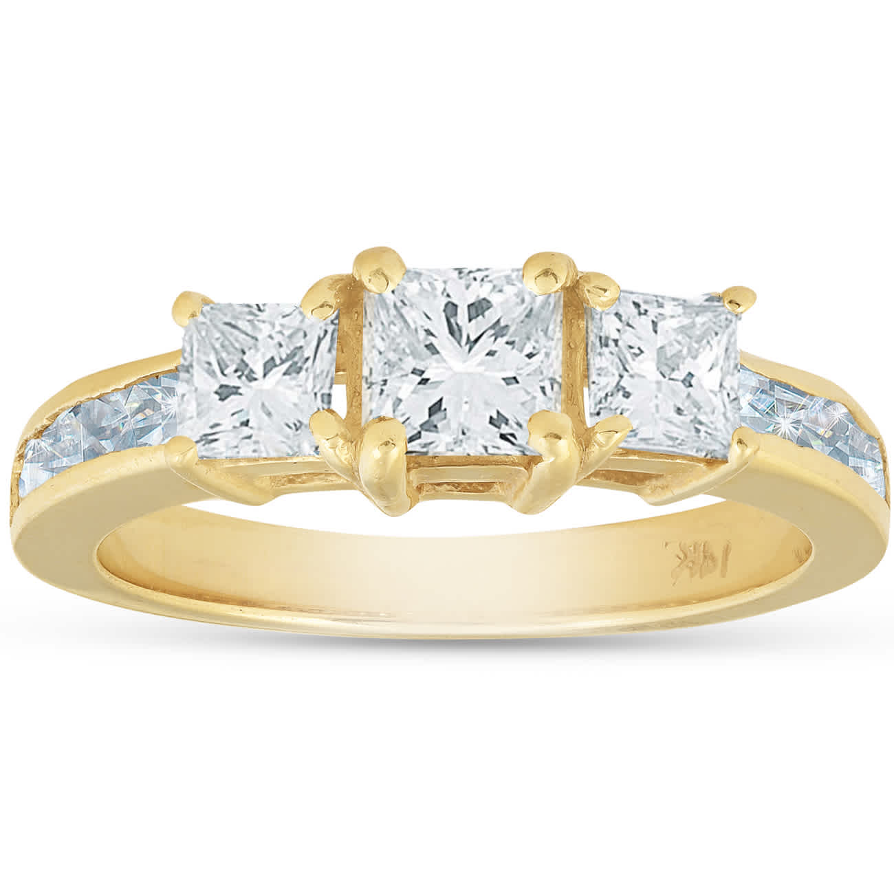 2ct Three Stone Diamond Ring 14K Yellow Gold Size Selectable