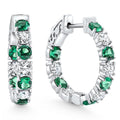 4 1/2Ct Emerald & Diamond Hoops White or Yellow Gold Lab Grown 1" Tall