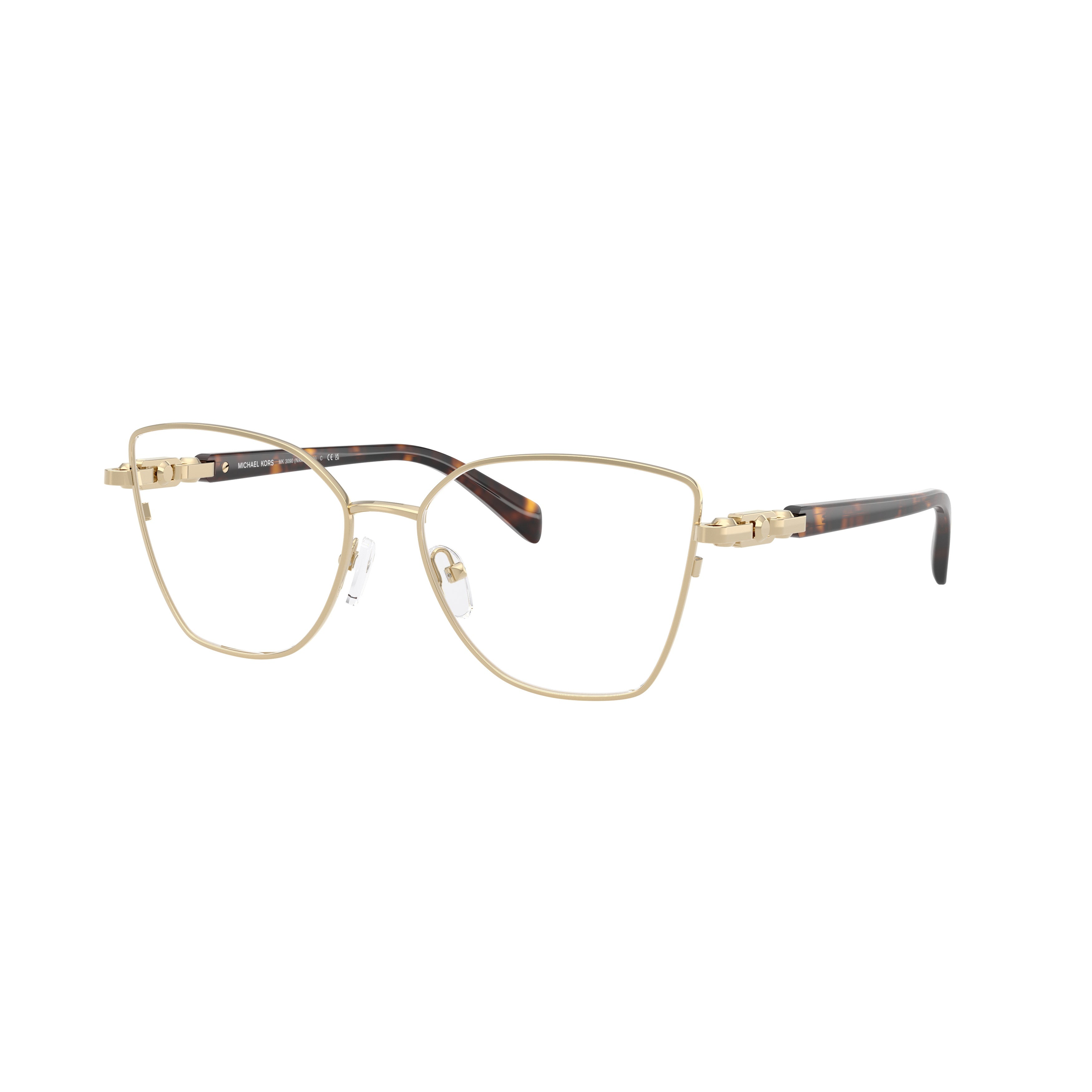 0Mk3090 Geometric Metal Frame Eyeglasses with Tortoiseshell Accents