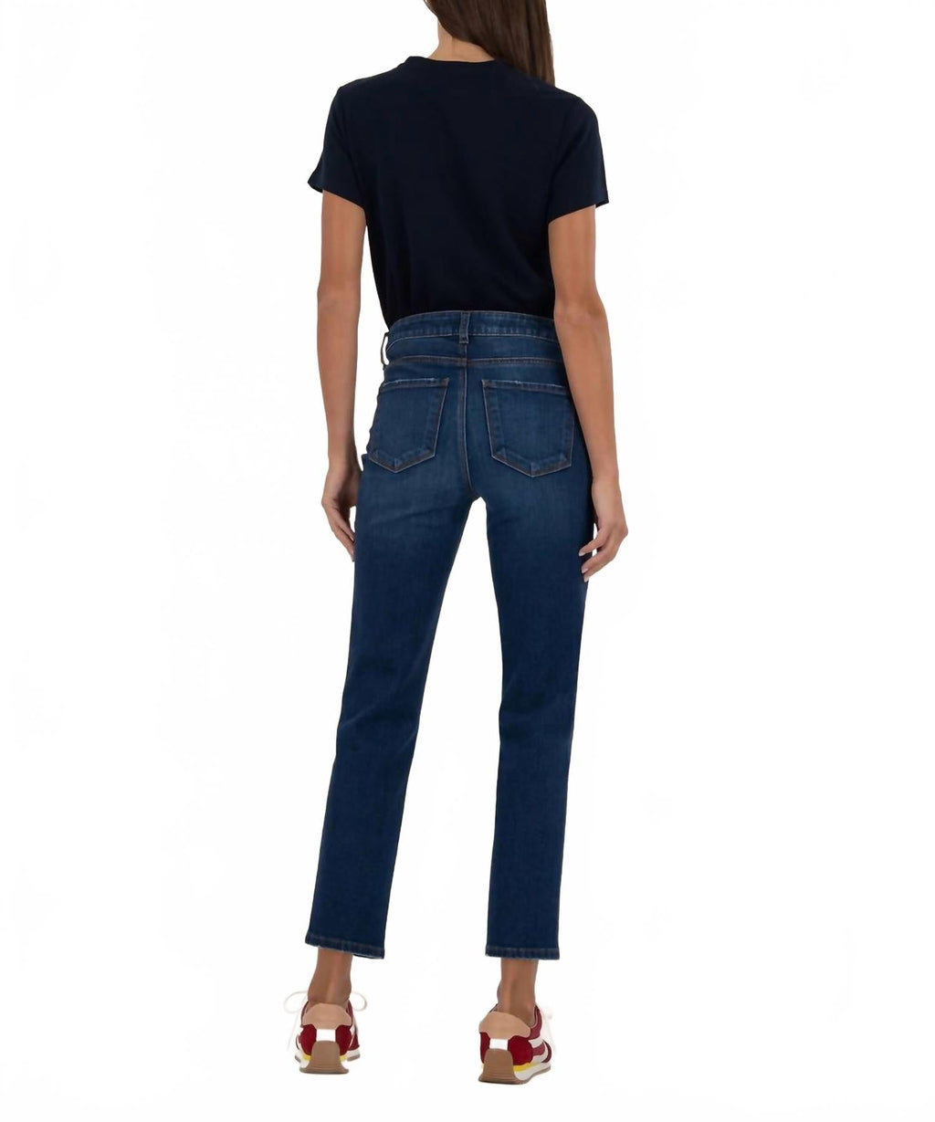 Reese High Rise Ankle Straight Jeans In Dark Wash Blue