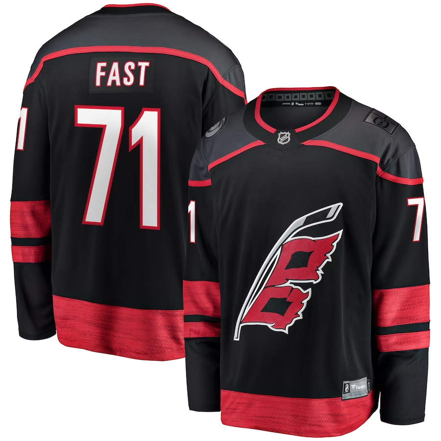 Men's Carolina Hurricanes Jesper Fast #71 Black Home Breakaway Player jersey