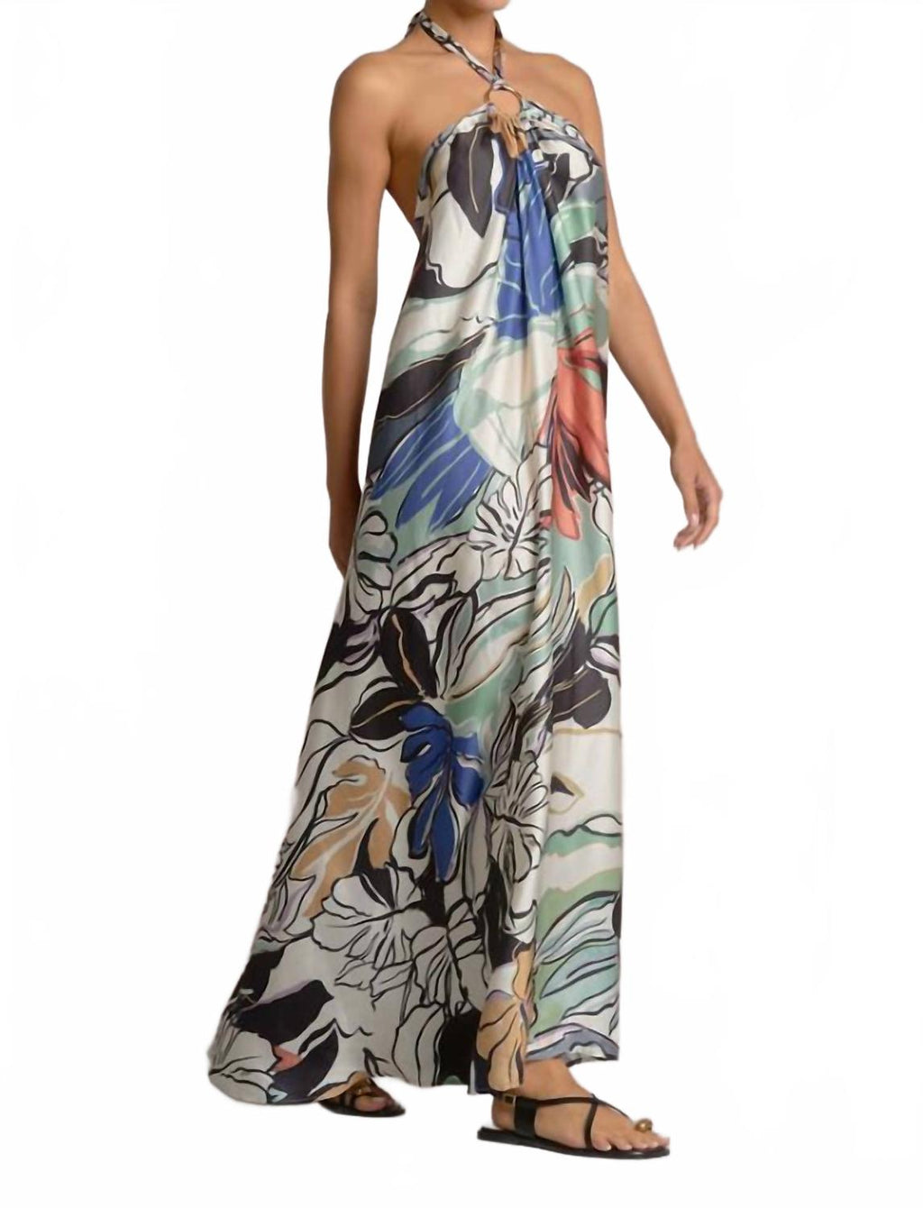 Botanical Halter Maxi Dress In Blue Floral