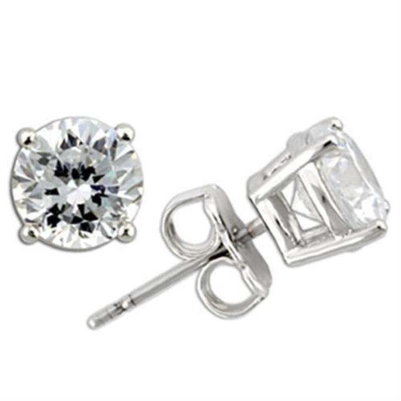 Rhodium 925 Sterling Silver Earrings with AAA Grade CZ in Clear