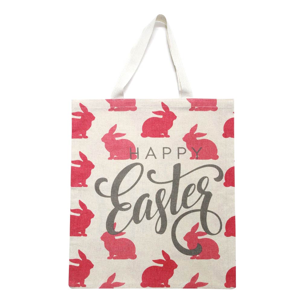 HAPPY EASTER Bunny Pattern Printed Canvas Shoulder Tote Bag
