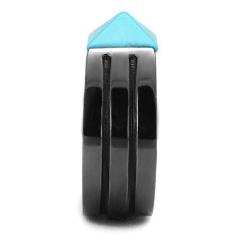 IP Light Black Stainless Steel Ring with Synthetic Turquoise in Sea Blue