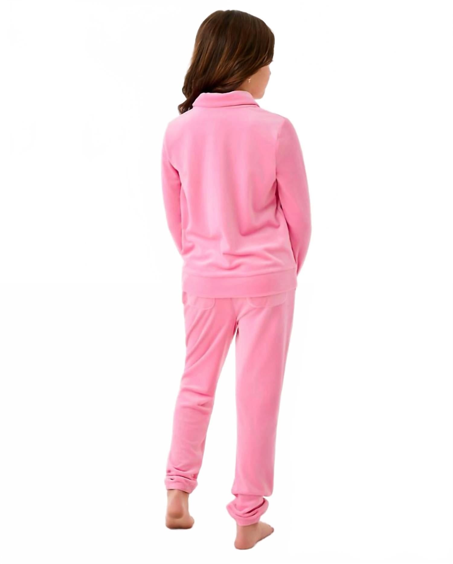 Mini Eleni Velour Pullover In Confetti Pink