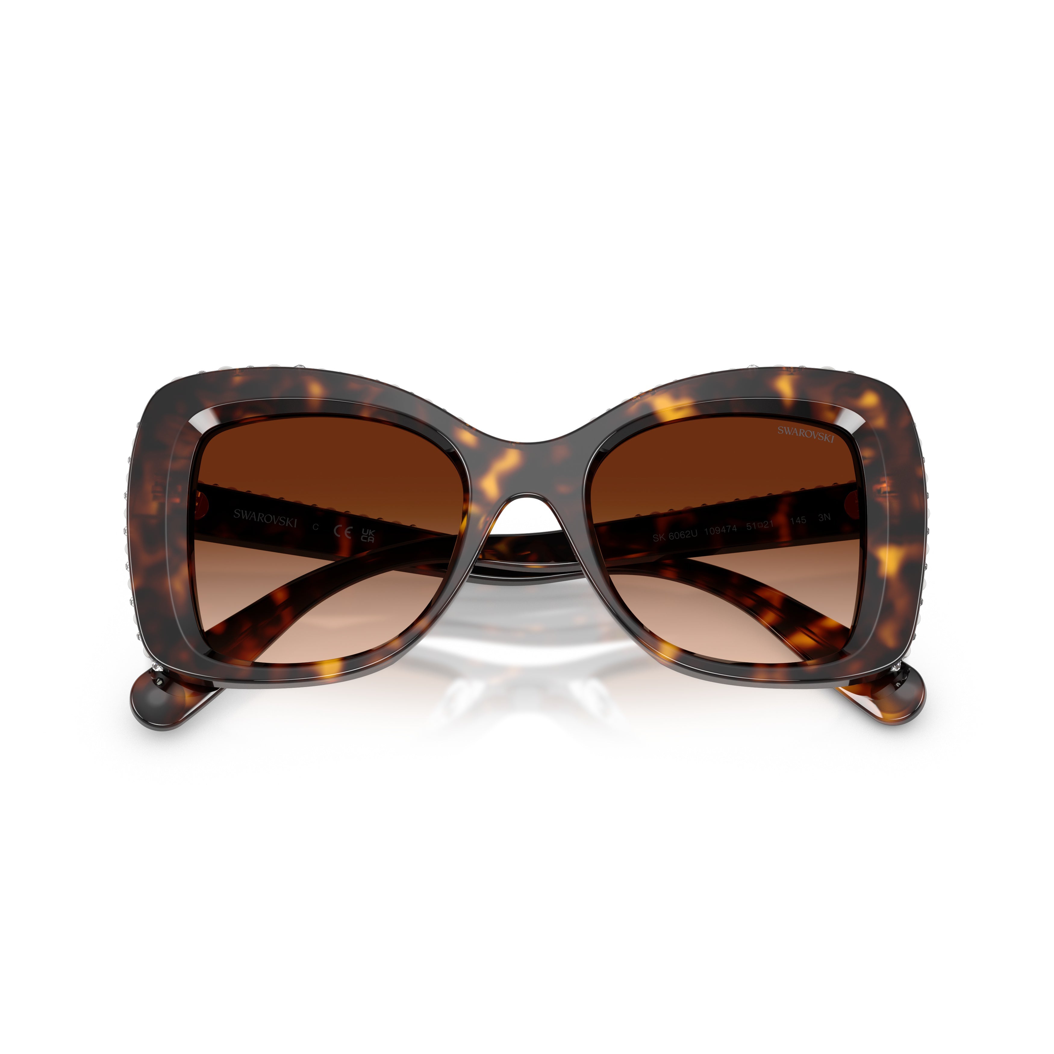 0Sk6062U Oversized Square Tortoiseshell Sunglasses with Crystal Accents