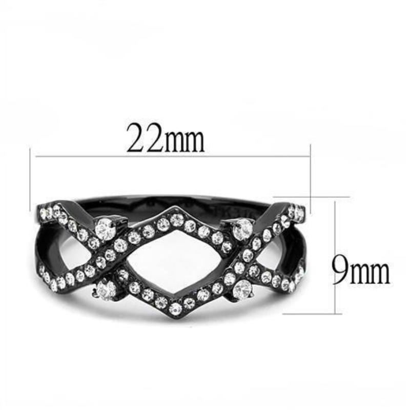IP Black(Ion Plating) Stainless Steel Ring with AAA Grade CZ in Clear