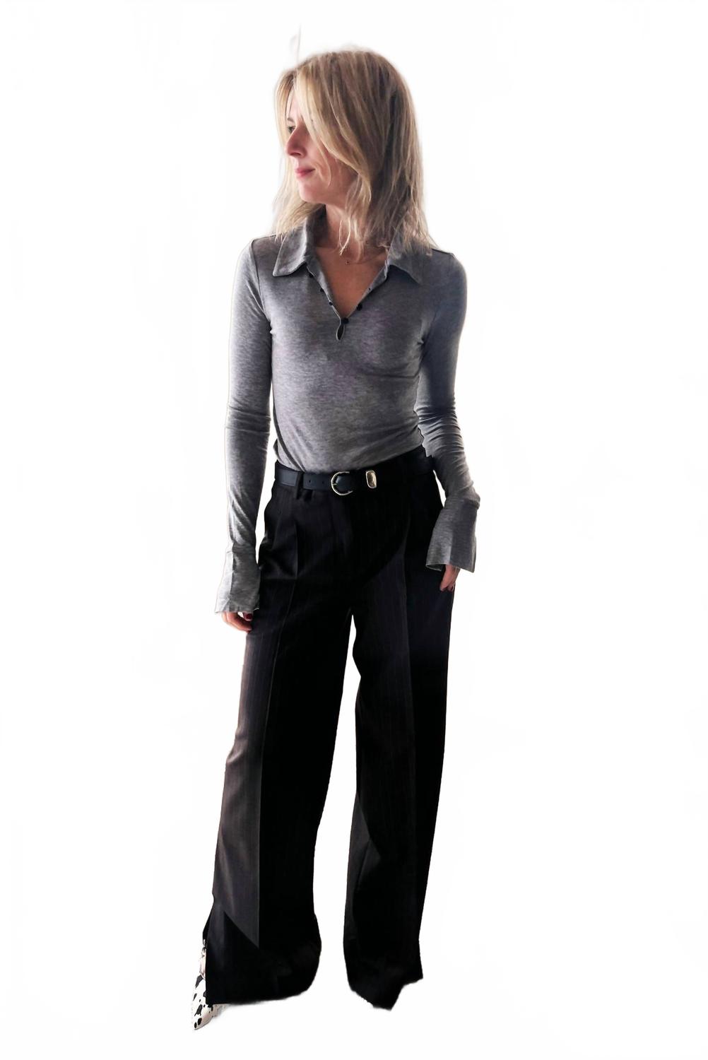 Andora Wide Leg Pants In Dark Brown Pinstripe