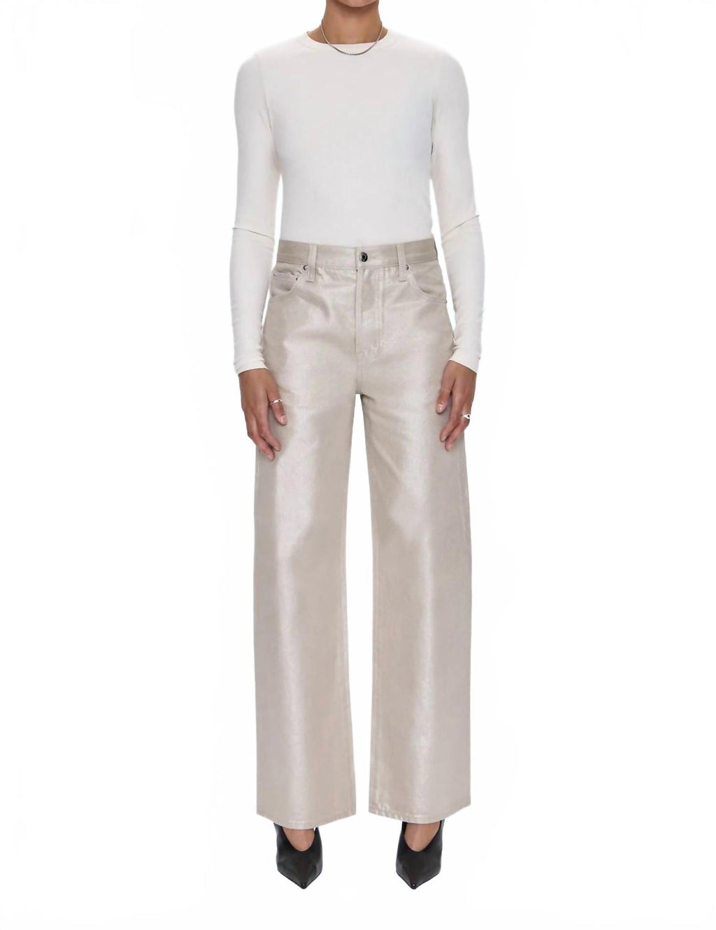 Tate High Rise Bowed Leg Jeans In Champagne Luster