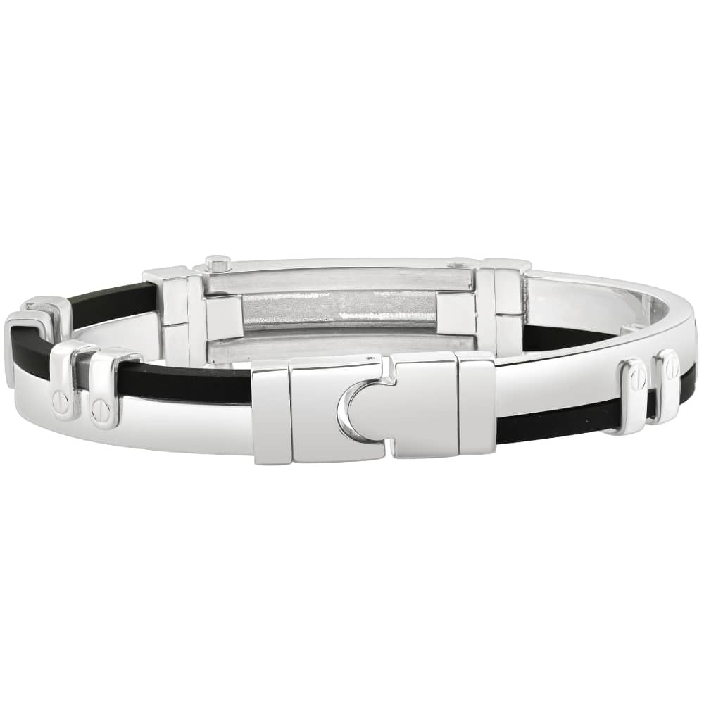 Men's Steel Polished Two Tone Black Latched 8" 11mm Cuffed Bracelet