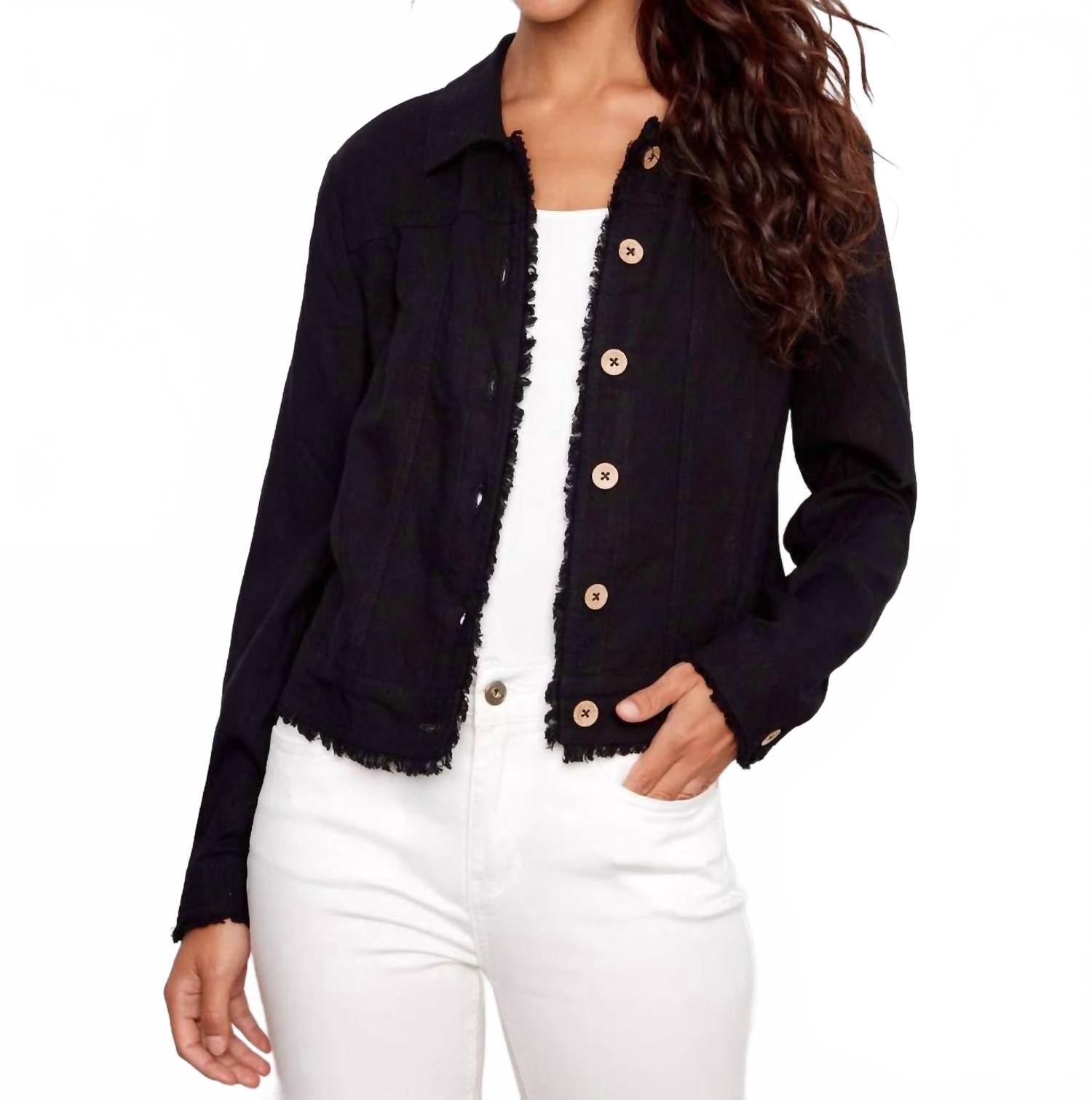 Linen Blend Jacket In Black