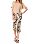 Printed Bengaline Pull-On Elastic Waist Capri Pant In Multi