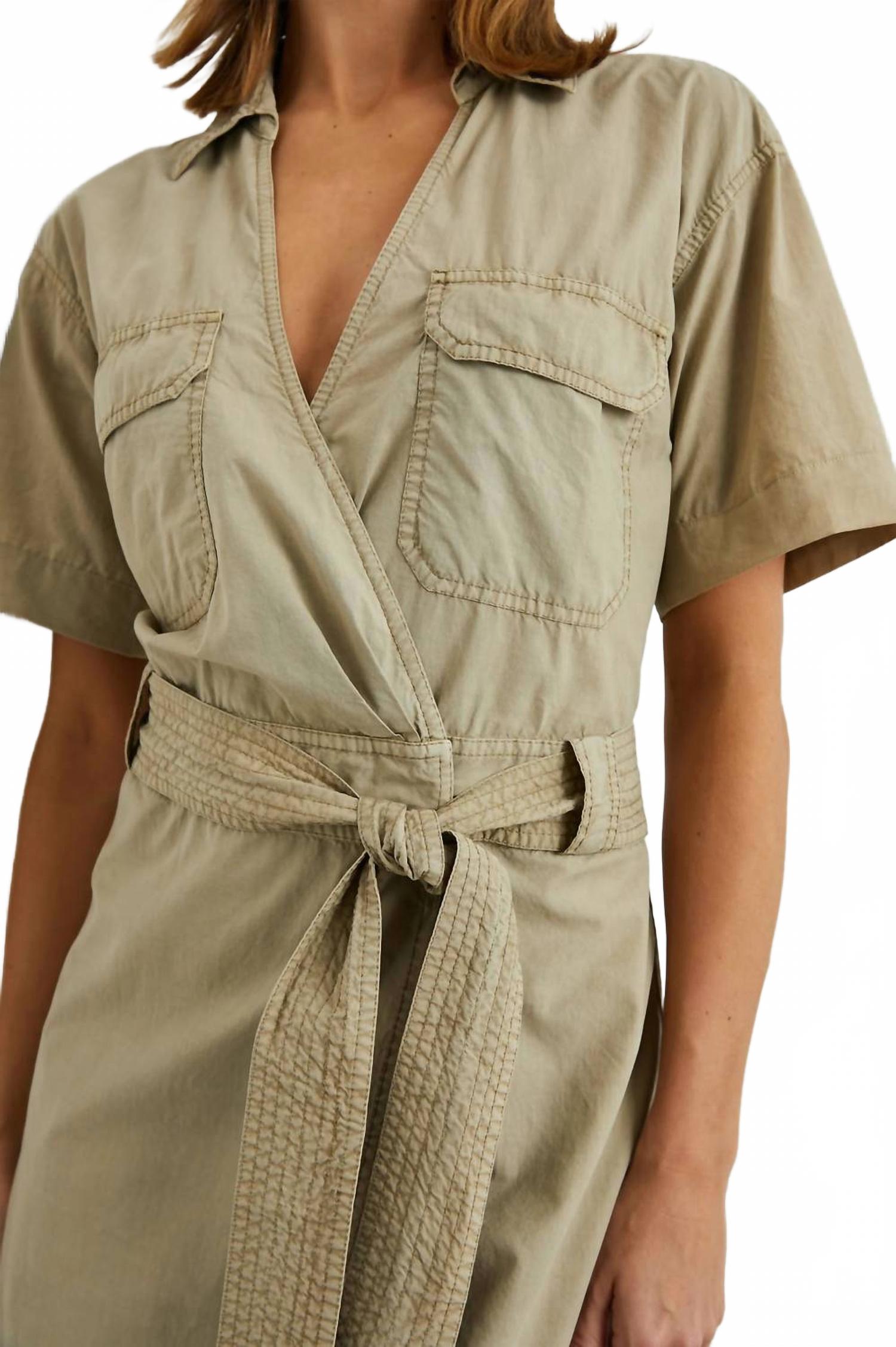 Natalie Sleek Tie-Belt Dress In Beige