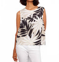 Leaflet Print Linen Blend Sleeveless Blouse In Black