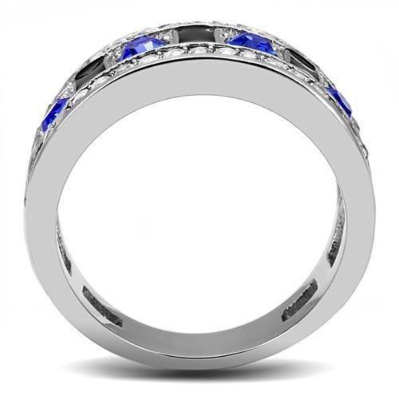 High polished (no plating) Stainless Steel Ring with Top Grade Crystal in Sapphire