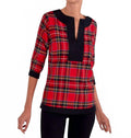 Split Neck Tunic Top In Red Multi
