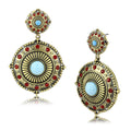 Antique Copper Brass Earrings with Synthetic Turquoise in Sea Blue