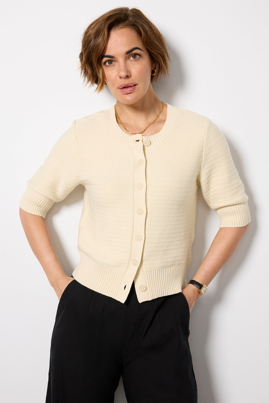 Women's Textured Short Sleeve Cardi