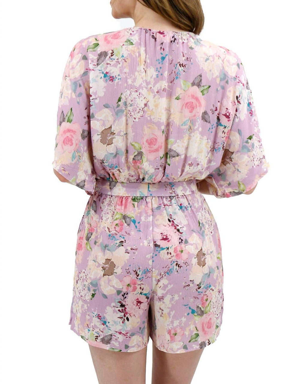 Sweetest Flowy Sleeves Romper In Purple Floral
