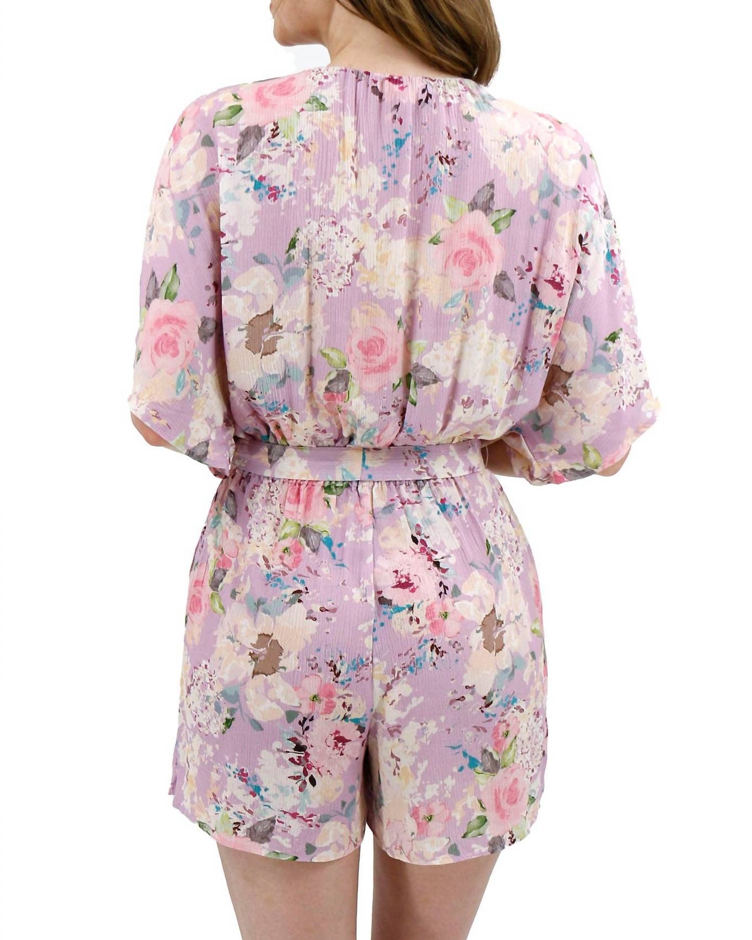 Sweetest Flowy Sleeves Romper In Purple Floral