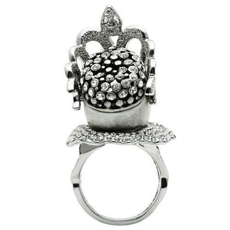 Matte Rhodium & Rhodium White Metal Ring with Top Grade Crystal in Clear