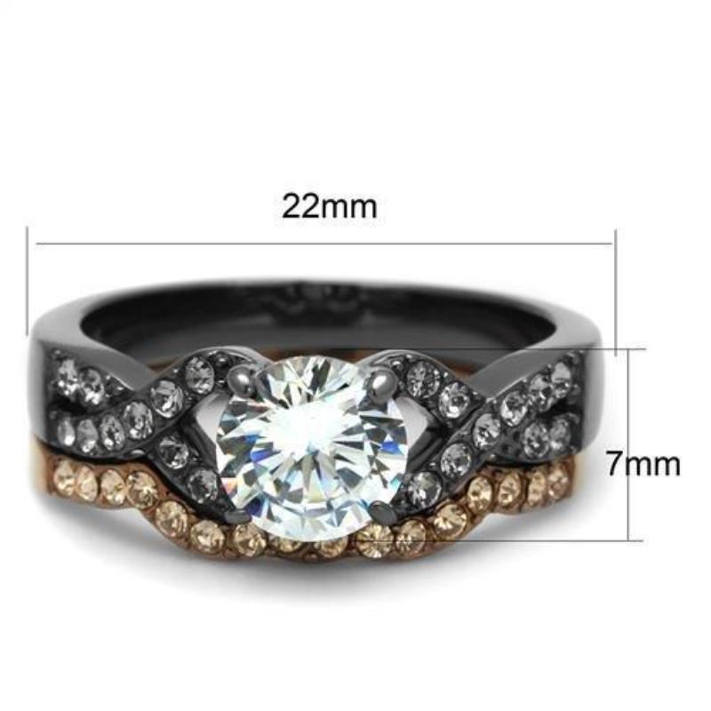 IP Light Black & IP Light coffee Stainless Steel Ring with AAA Grade CZ in Clear