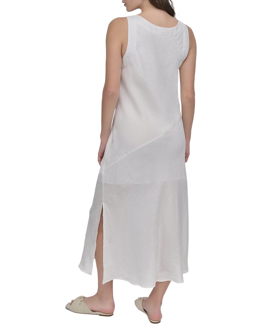 DKNY V Neck Panel Linen Midi Dress