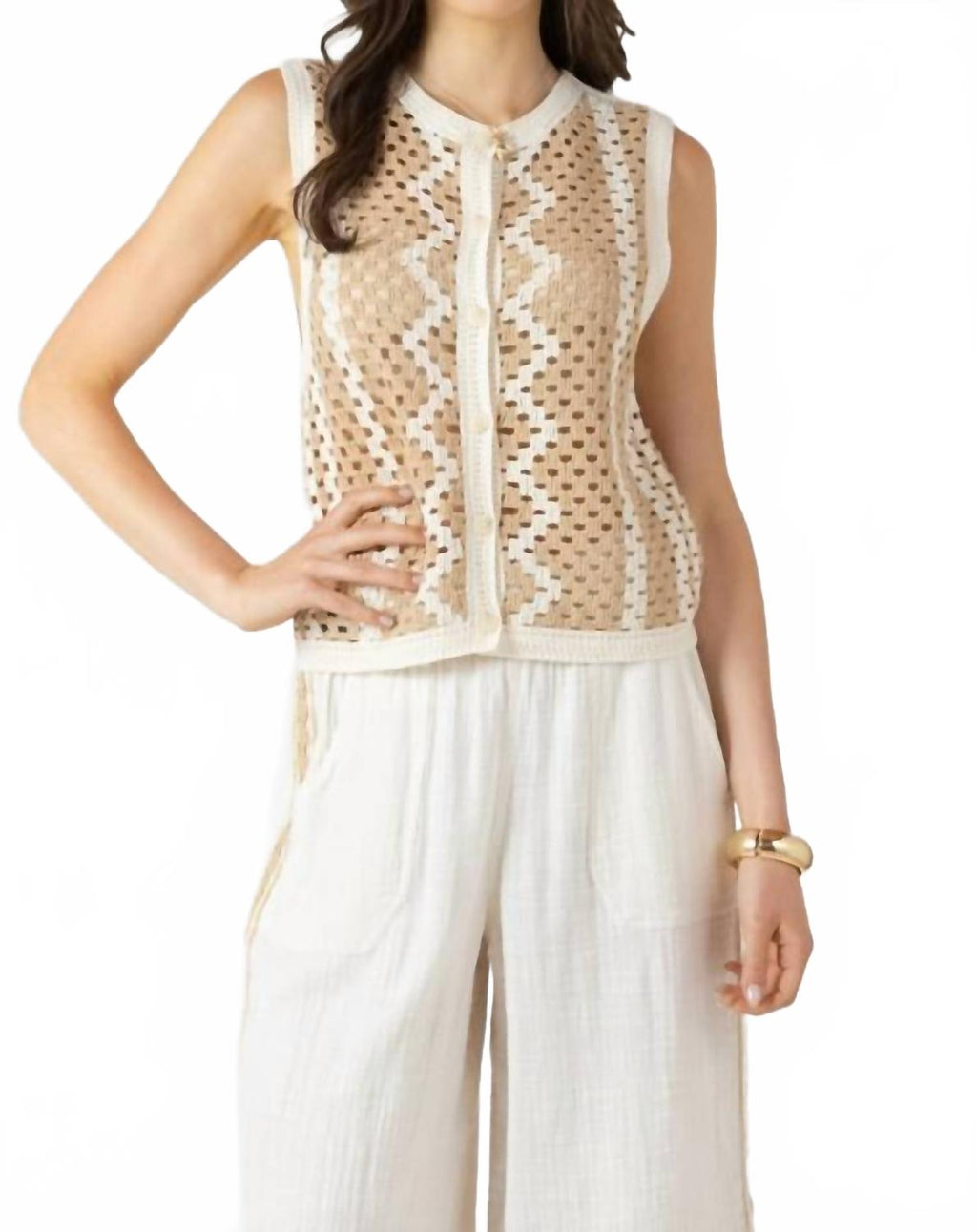 Coastal Escape Crochet Top In Beige