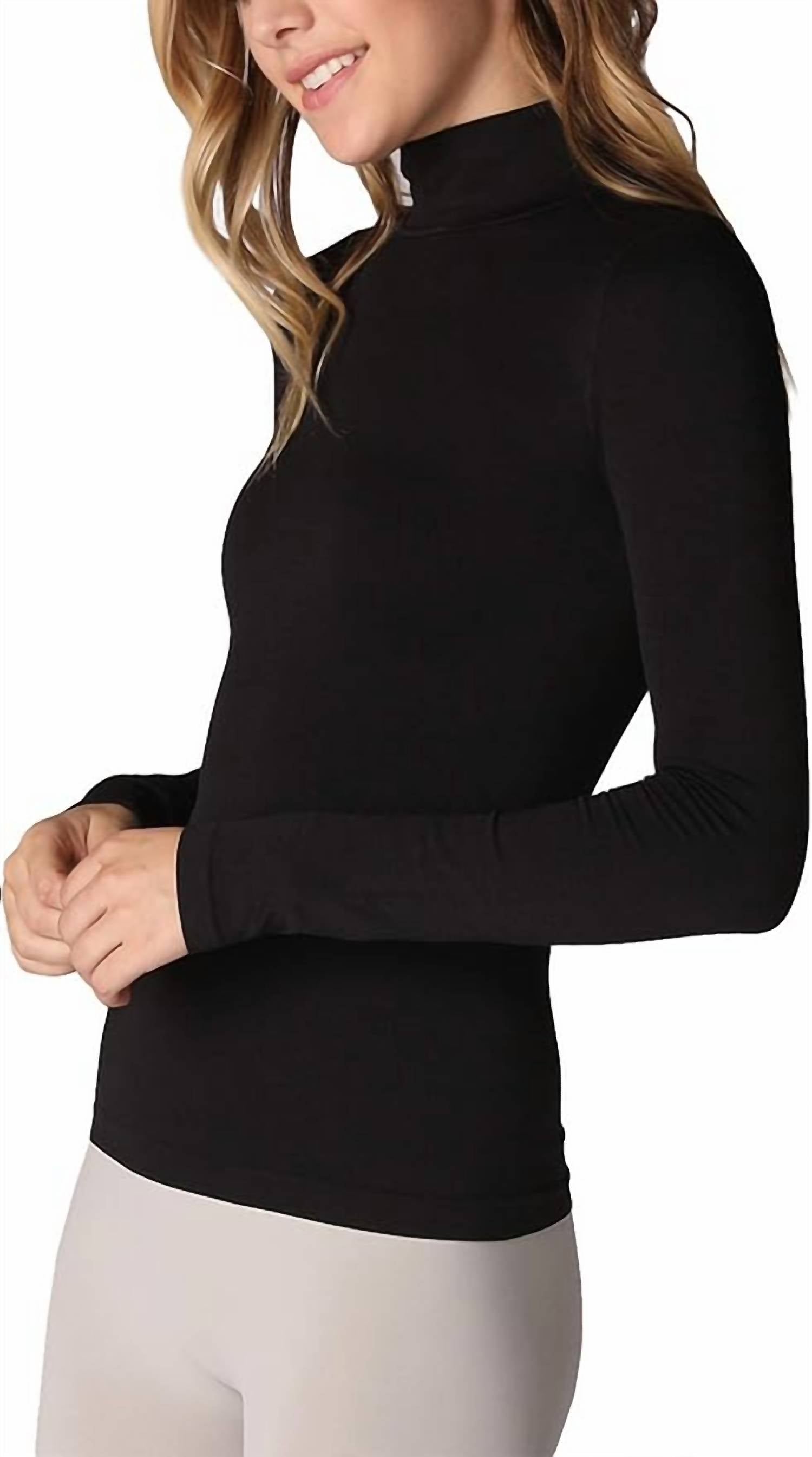 Long Sleeve Turtleneck Top In Black