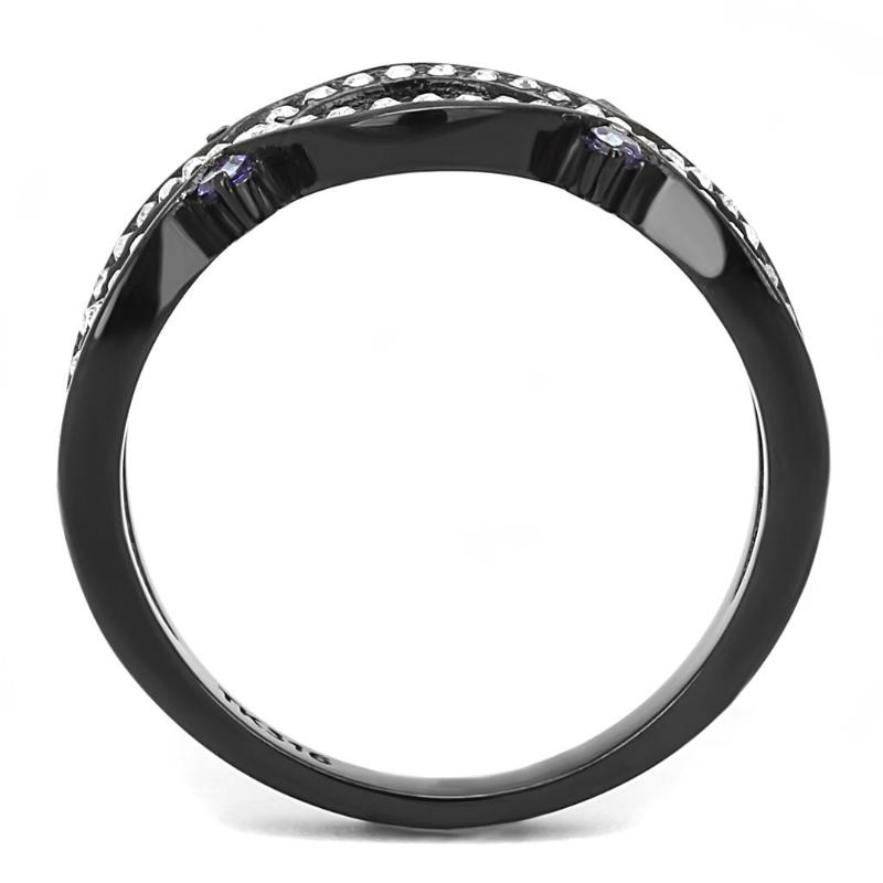 IP Black(Ion Plating) Stainless Steel Ring with AAA Grade CZ in Amethyst