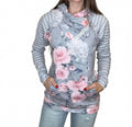 Zoey Zip Cowl Neck Jacket In Gray Floral And Stripe