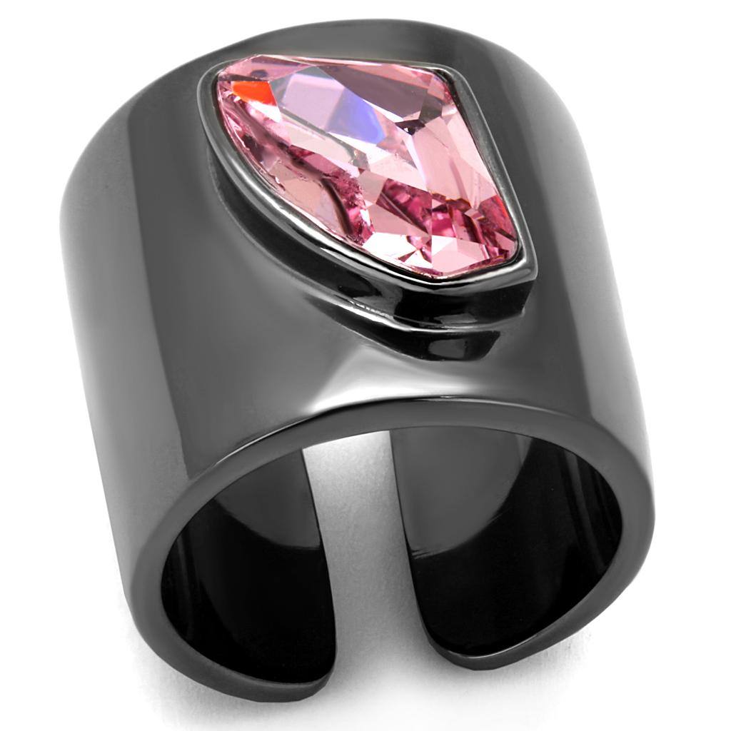IP Light Black Stainless Steel Ring with Top Grade Crystal in Light Rose
