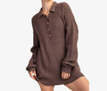 Ribbed Knit Sweater Romper In Brown