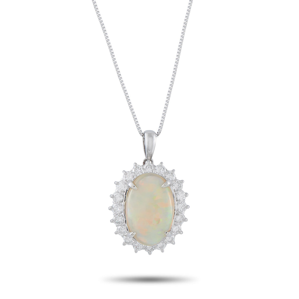 LB Exclusive Platinum 1.10ct Diamond and Opal Pendant Necklace MF19-041026