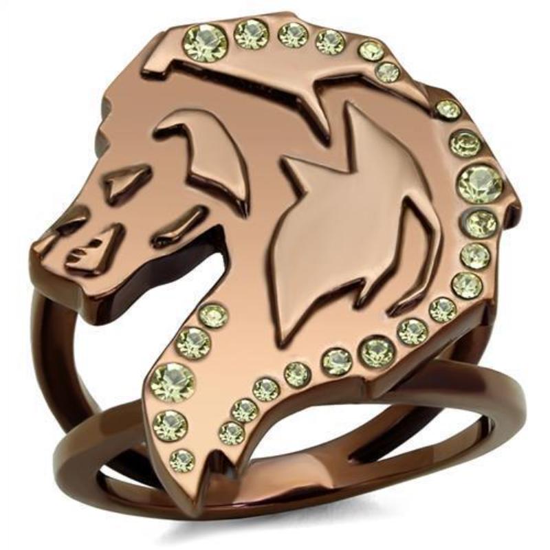 IP Coffee light Stainless Steel Ring with Top Grade Crystal in Citrine Yellow