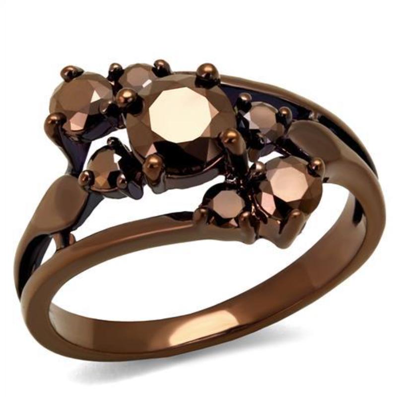 IP Coffee light Brass Ring with AAA Grade CZ in Light Coffee