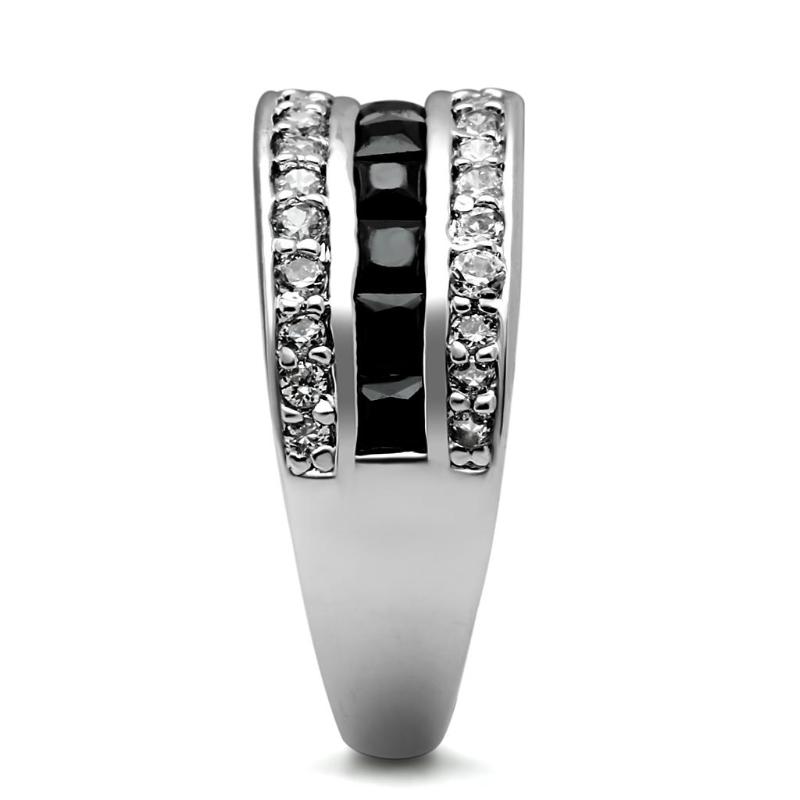High polished (no plating) Stainless Steel Ring with AAA Grade CZ in Black Diamond