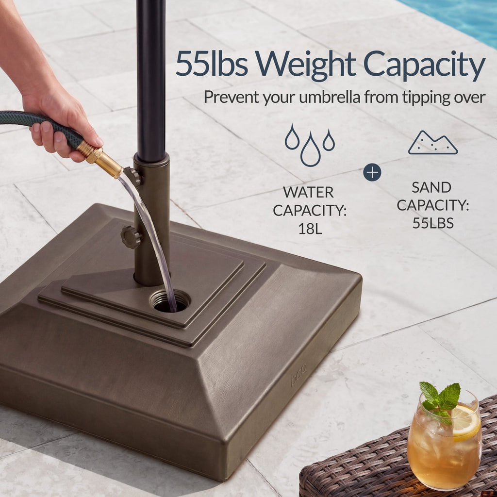 Best Choice Products Fillable Plastic Patio Umbrella Base Stand, Pole Holder w/ Adjustment Knob, Pyramid Design - Brown