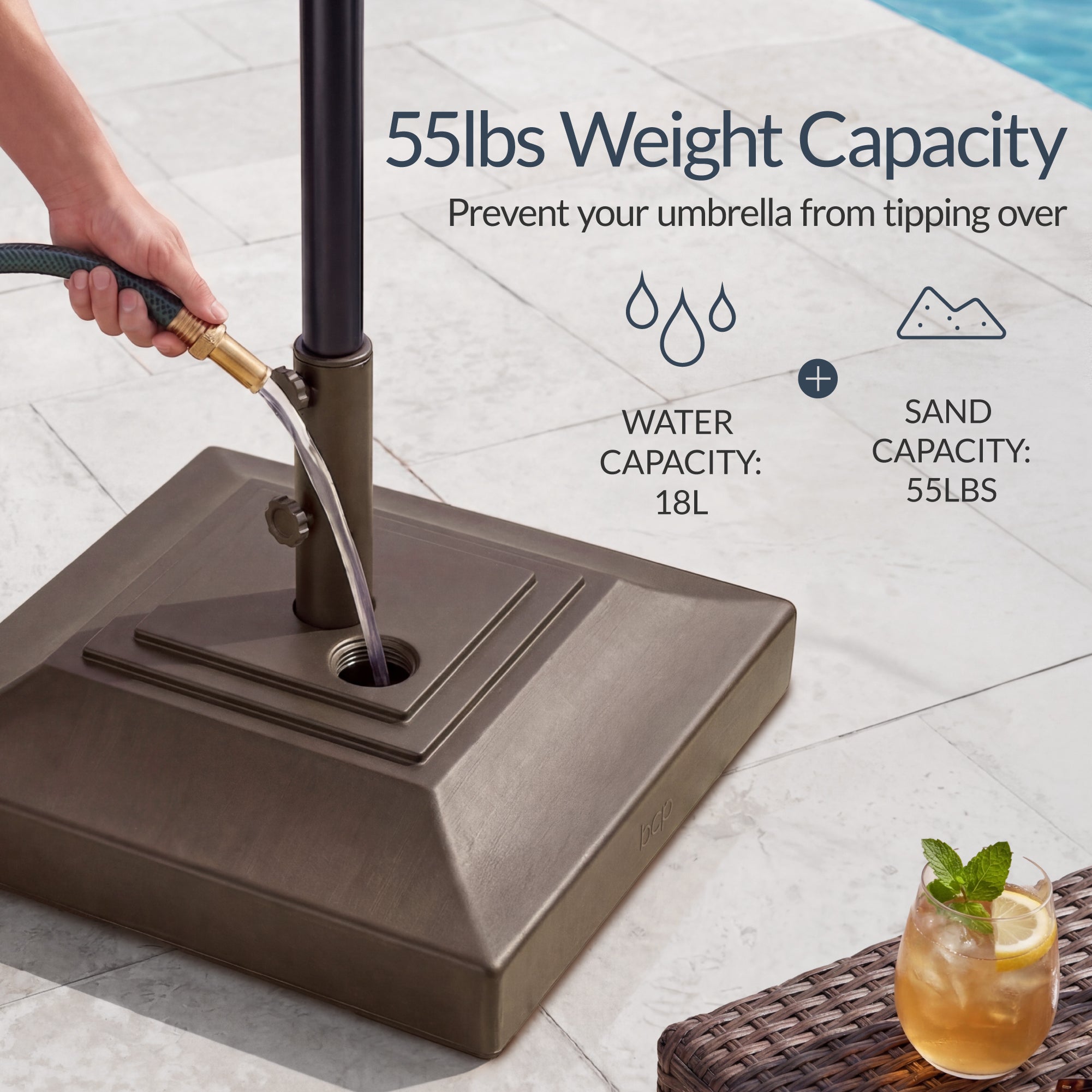 Best Choice Products Fillable Plastic Patio Umbrella Base Stand, Pole Holder w/ Adjustment Knob, Pyramid Design - Brown