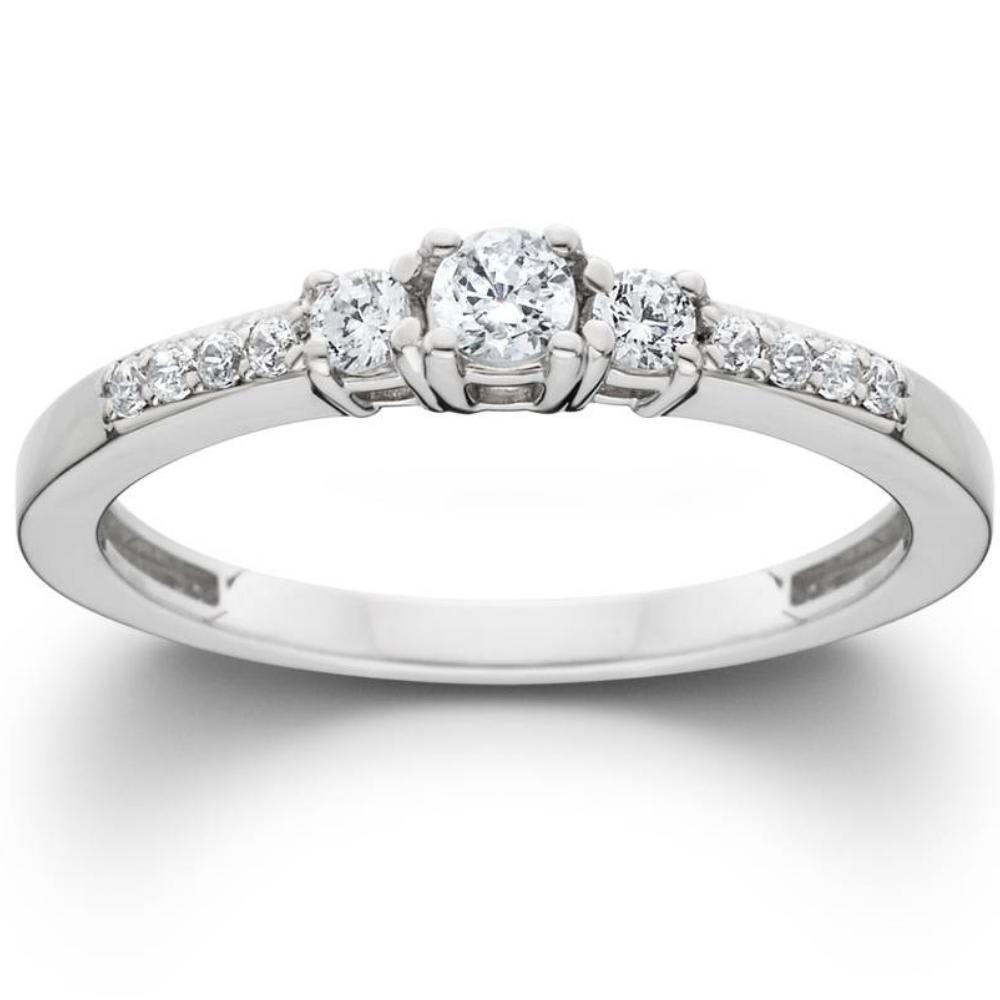 1/2ct Three Stone Round Diamond Engagement Ring 14K White Gold Size Selectable