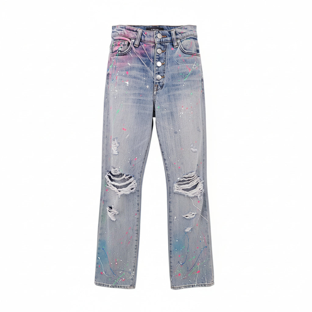 AMIRI PAINT SPLATTERED RIPPED JEANS - SIZE 24